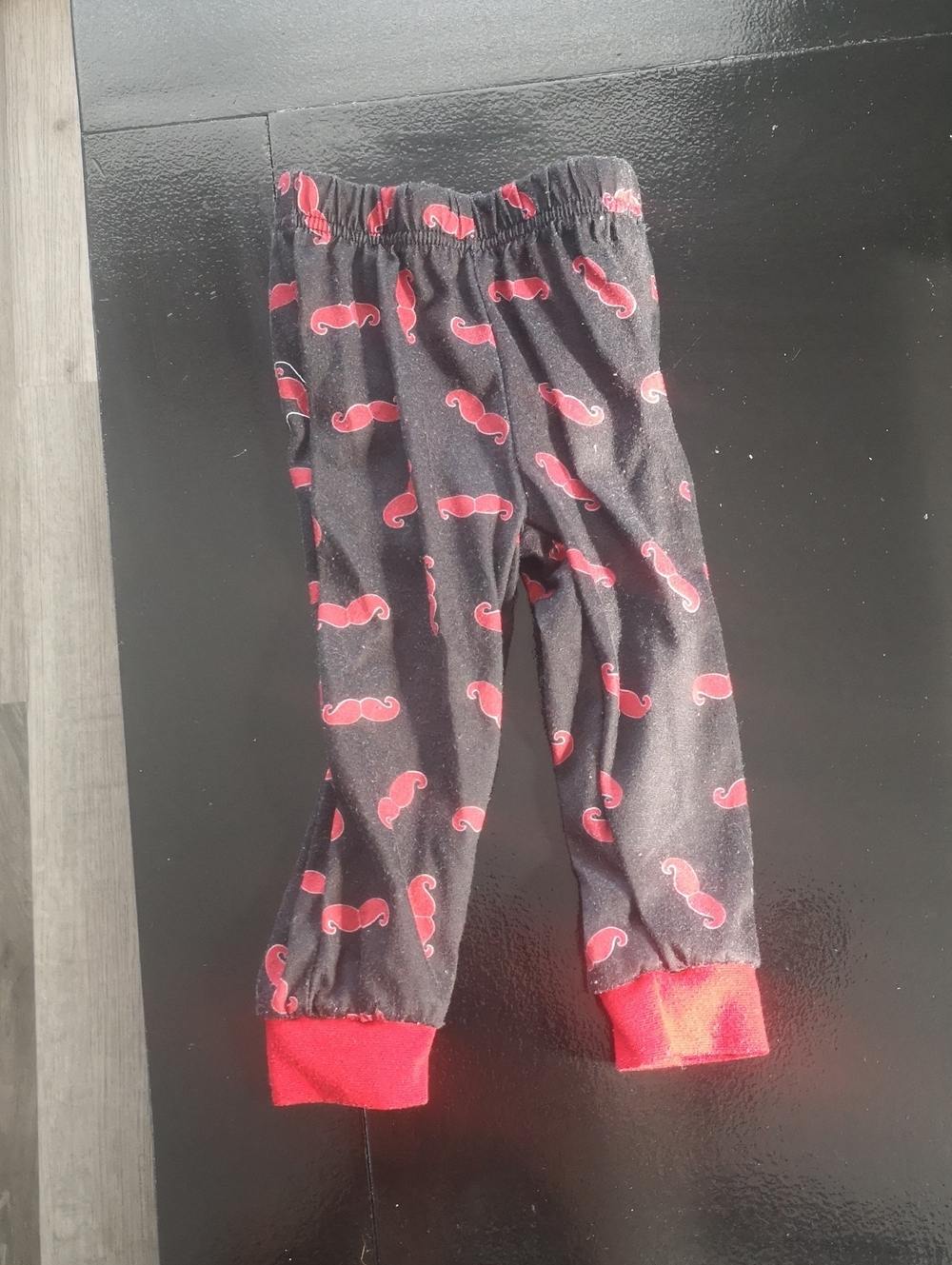 Kids Black Pajama Pants with Red Mustache Print